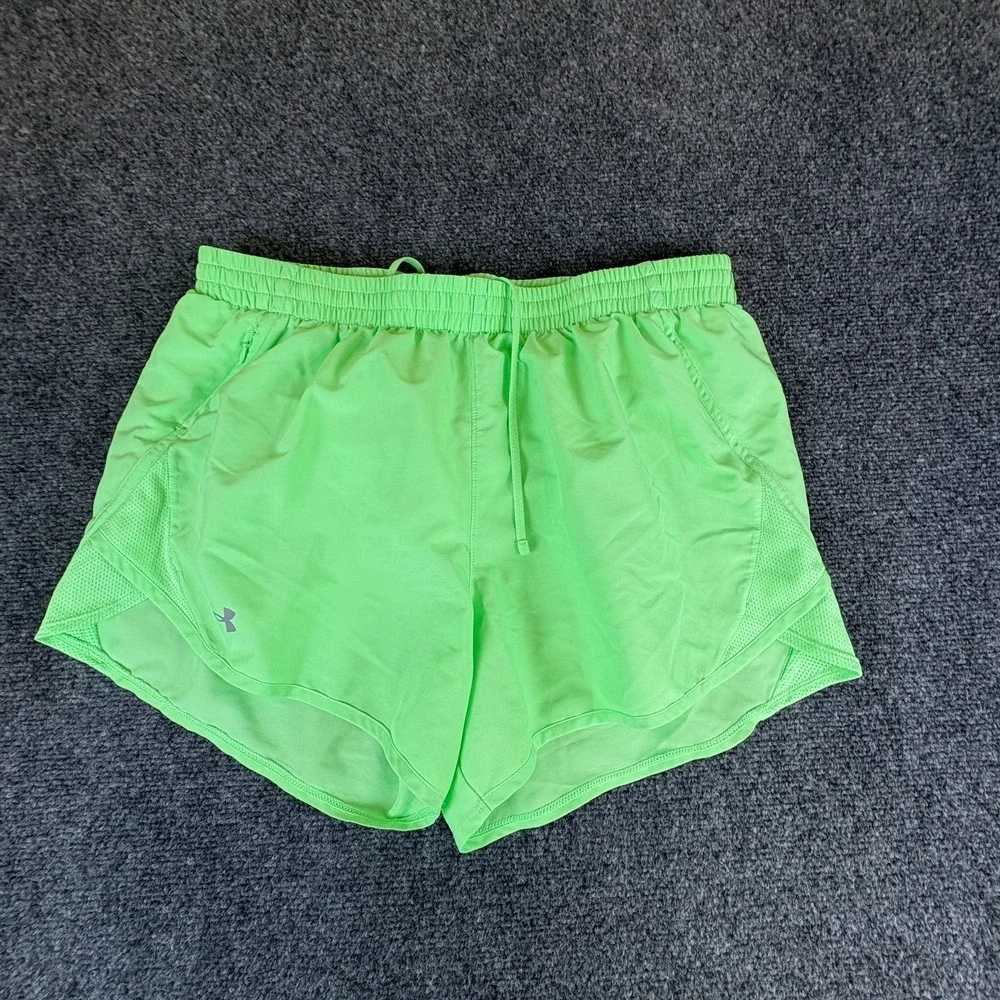 Under Armour‎ Running Shorts Womens 32x5 Neon Green Drawstring Athletic Pocket